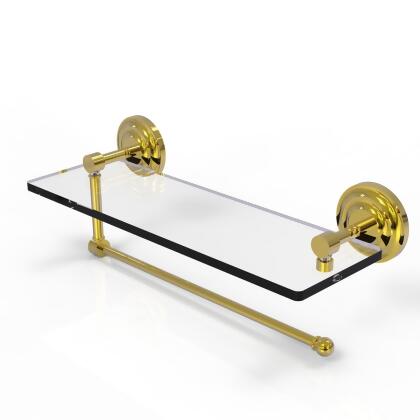 Allied Brass PQN-1PT-16-PB 16 in. Prestige Que First Collection Paper Towel Holder with Glass Shelf, Polished Brass 