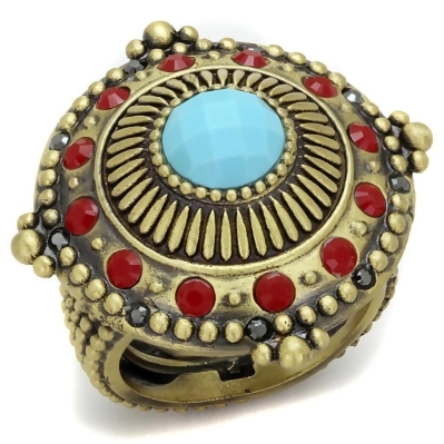 Alamode LO3890-8 Antique Copper Brass Ring with Synthetic Turquoise, Turquoise - Size 8 
