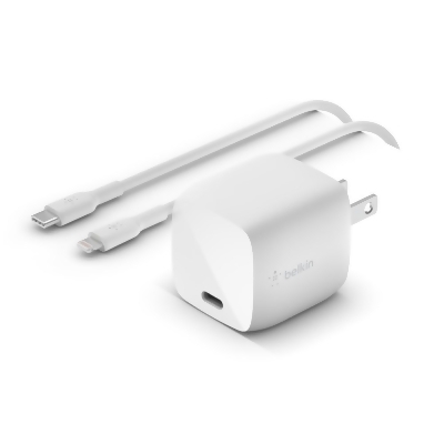 Belkin WCH001DQ1MWH-B5 USB-C Wall Charger 30W with 4 ft. USB-C to Lightning Cable, White 