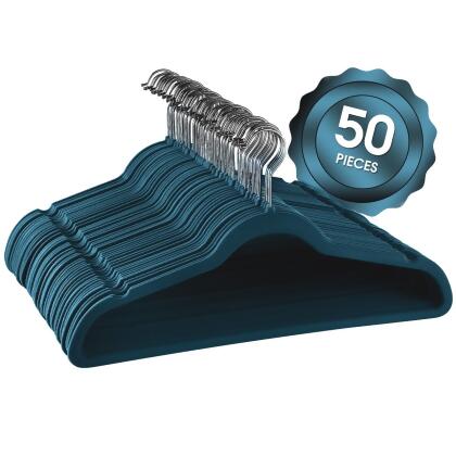 Elama HANGER50PIECEBLUE Flocked Velvet Clothes Hangers with Stainless Steel Swivel Hooks, Blue - 50 Piece 