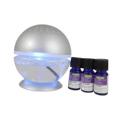 EcoGecko 75002-10ML-3PACK-75518-Silver 10 ml Little Squirt Silver Glowing Wate Air Revitalizer Air Washer Aromatherapy Essential Oil Diffuser with 3 Bottles of Lavender Oil, Silver - Pack of 3 
