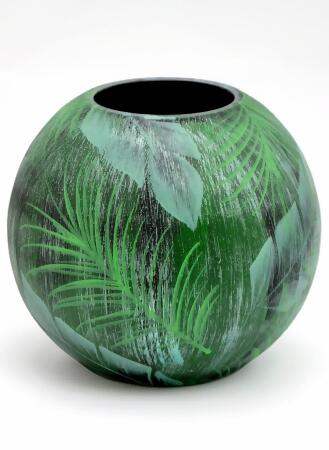 B2 Studio 5578-180-sh114 6 in. Hand Painted Round Bubble Art Glass Table Vase for Flowers, Green 