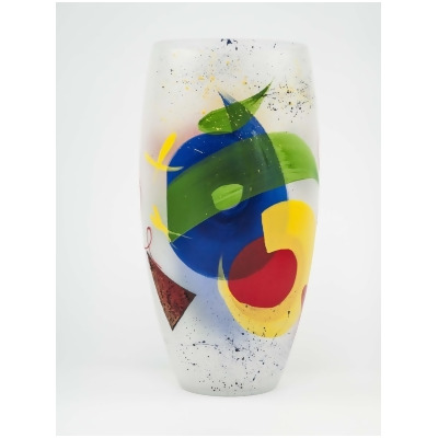 B2 Studio 7518-300-sh062 12 in. Hand Painted Oval Art Table Glass Vase for Flowers, Multicolor 