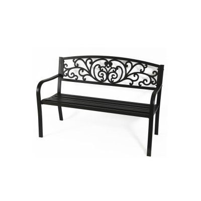 Gardenised QI003333L 50 in. Black Patio Garden Park Yard Outdoor Steel Bench, Powder Coated with Cast Iron Back 