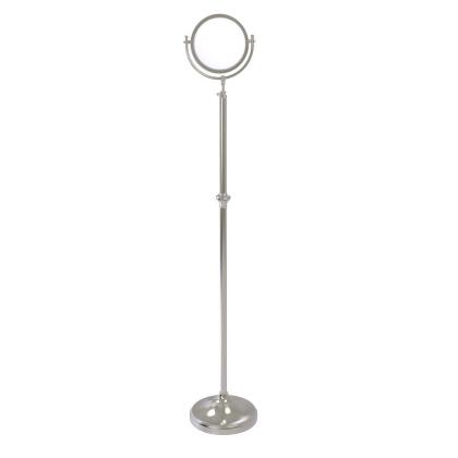 Allied Brass DMF-2-2X-SN 8 in. dia. Adjustable Height Floor Standing Make-Up Mirror with 2X Magnification, Satin Nickel 