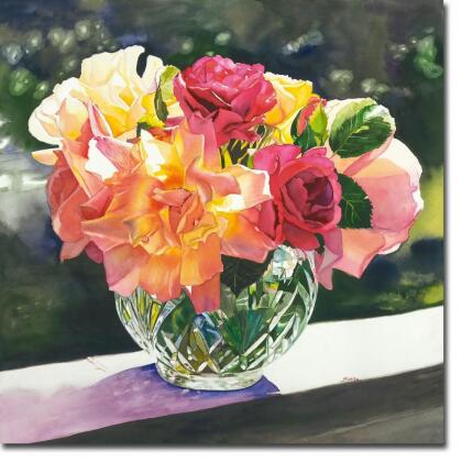 Artistic Home Gallery 30305843TG Rose Bowl by Judy Koenig Premium Gallery-Wrapped Canvas Giclee Art - Ready to Hang, 30 x 30 in. 