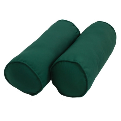 Blazing Needles 9814-CD-S2-TW-FG 20 x 8 in. Double-Corded Solid Twill Bolster Pillows with Inserts, Forest Green - Set of 2 