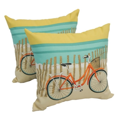 Blazing Needles CO-JO16-21-S2 17 in. Spun Polyester Outdoor Throw Pillows, Bicycle Sunrise - Set of 2 