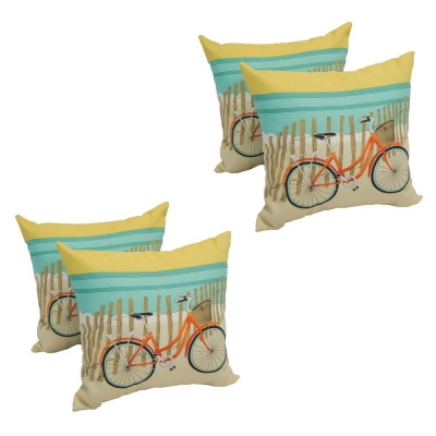 Blazing Needles CO-JO16-21-S4 17 in. Spun Polyester Outdoor Throw Pillows, Bicycle Sunrise - Set of 4 