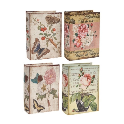 Benjara BM284994 Anya Artisanal Boxes for Accessories, Book Inspired Look, Floral - Set of 4 