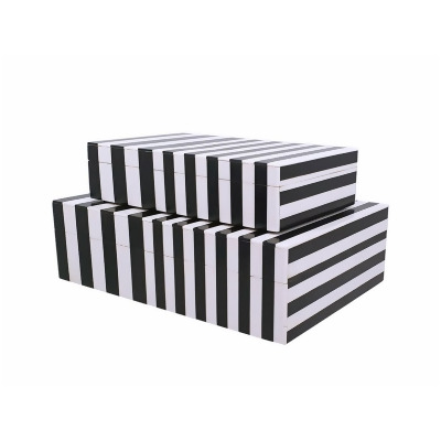 Benjara BM284996 Anya Accessory Boxes, Multipurpose Lidded Storage - Black White - Set of 2 