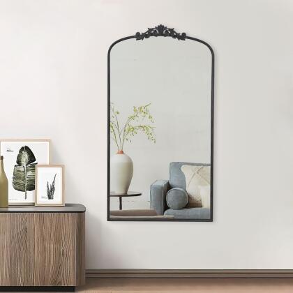 Benjara BM286125 66 in. Kea Wall Mirror with Curved Metal Frame, Ornate Baroque Design, Black 