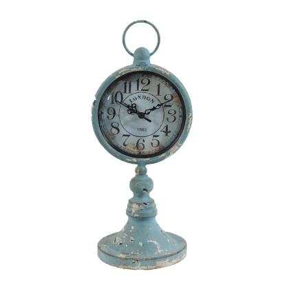 Benjara BM284949 13 in. Iron, Vintage Inspired Design Decorative Table Clock - Aqua Blue 