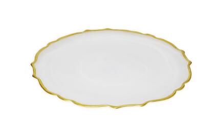 Classic Touch CD407AW Alabaster White Dinner Plates with Gold Trim, Set of 4
