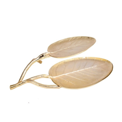 Classic Touch LE946G Gold Leaf 2 Bowl Relish Dish, 14.5 x 11.25 x 2.75 in. 