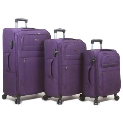 Dejuno 2004DJ-PURPLE Aurora Lightweight Denim Spinner Luggage Set, Purple - 3 Piece 