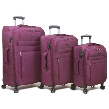Dejuno 2004DJ-BURGUNDY Aurora Lightweight Denim Spinner Luggage Set, Burgundy - 3 Piece