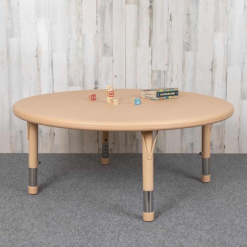 Flash Furniture YU-YCX-005-2-ROUND-TBL-NAT-GG 45 in. Round Plastic Height  Adjustable Activity Table, Natural Color