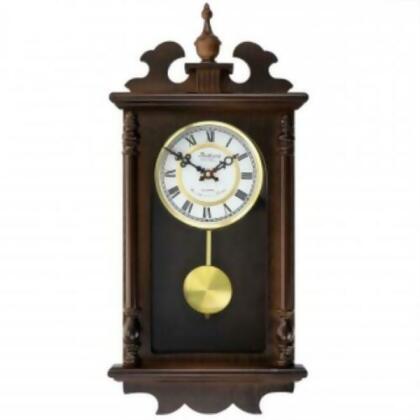 Bedford Clock Collection BED-LEO 21 in. Leo Wood Chiming Pendulum Wall Clock, Chestnut 