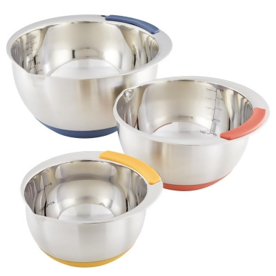 Ayesha Curry 48430 Pantryware Stainless Steel Nesting Mixing Bowls Set with Color Accent Handles, Silver - 3 Piece 