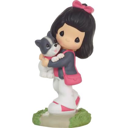 Be the Light Christian Bookstore 226402 5.5 in. Resin Girl Figurine with French Bulldog, Multi Color 