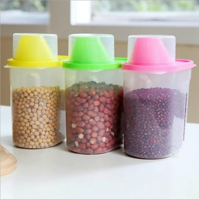 Basicwise QI003216.3S 8.3 x 6.7 x 4 in. BPA-Free Plastic Food Saver Kitchen Food Cereal Storage Containers with Graduated Cap, Multi Color - Small - Round - Set of 3 
