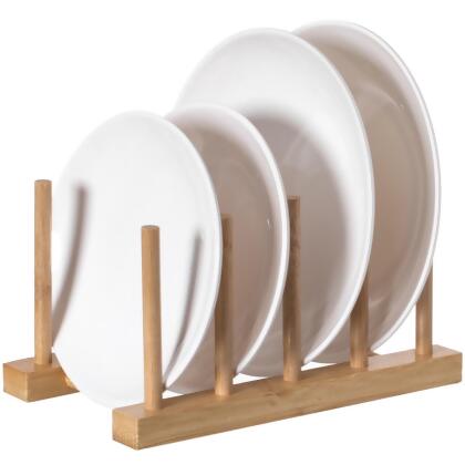 Basicwise QI004355D.2 Set of 2 Bamboo Wooden Dish Drainer Rack, Plate Rack, And Drying Drainer, 4 Grid