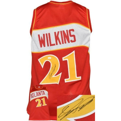 Athlon Sports CTBL-032383 Dominique Wilkins Signed Atlanta TB Stitched Basketball Jersey, Red - Extra Large - JSA Witnessed 