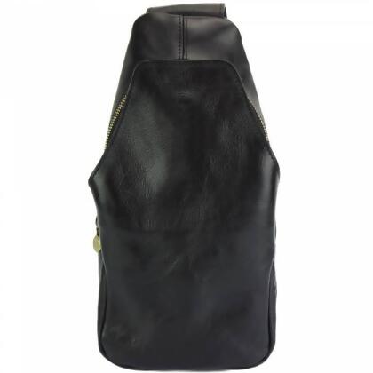 Italian Artisan 556-60002-Black Milo Mens Sling Bag in Vacchetta Leather, Black 