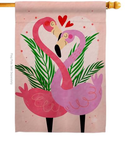 Ornament Collection H192540-BO Flamingo Love Springtime Valentine Double-Sided Garden Decorative House Flag, Multi Color