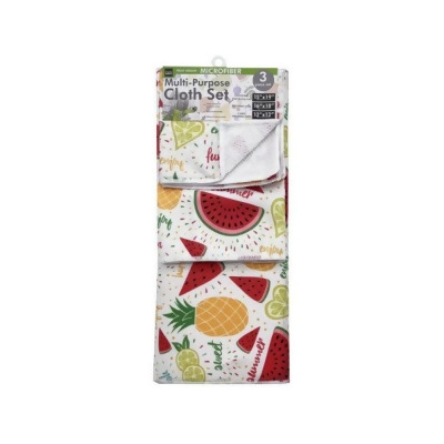 Kole Imports GE928-16 Fruit Design Microfiber Multi-Purpose Kitchen Cloth Set, Pack of 3 - Case of 16 