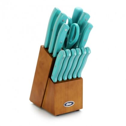Oster 81010.14 Evansville Stainless Steel Blade Cutlery Set with Plastic Handles, Turquoise - 14 Piece 