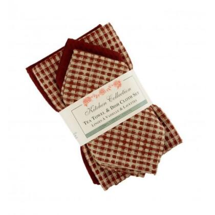 Mr. MJs Trading AG-32295 2 Tea Towels Plus 2 Dish Cloths Set, Berryvine Burgundy 