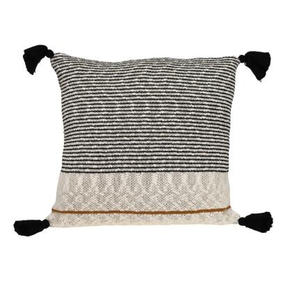 HomeRoots 476192 20 x 20 in. Stripe Pattern Square Accent Throw Pillow with Tassel, Beige 