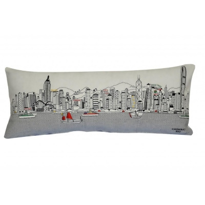 HomeRoots 482560 35 in. Hong Kong Daylight Skyline Lumbar Decorative Pillow, White 