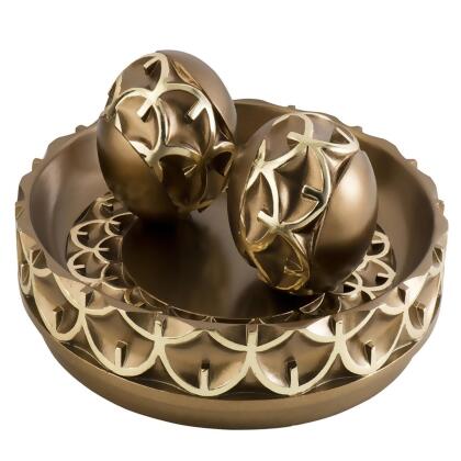 HomeRoots 468317 12 in. Polyresin Decorative Bowl with Orbs Sculpture, Rustic Gold 