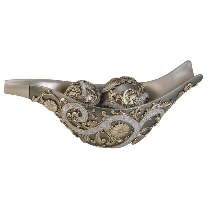 HomeRoots 468313 8 in. Polyresin Filigree Decorative Bowl with Orbs, Silver 