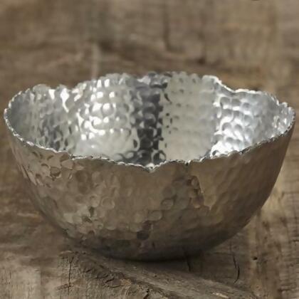 HomeRoots 388582 Steel Modern Hammered Cut Bowl, Silver 