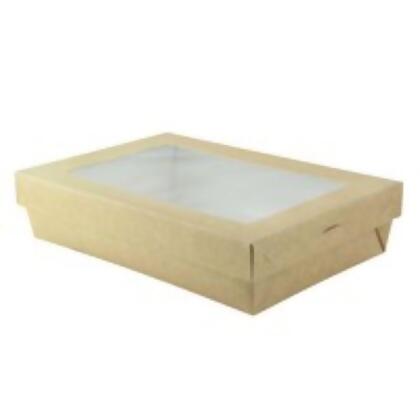 Packnwood 210KRBAK225K 8.9 x 6.1 x 2 in. 50 oz Bakeable Kray Box with PET Lid, Kraft - 100 Piece 