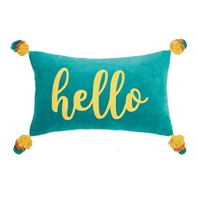 Peking Handicraft 24JES718C20OB 12 x 20 in. Hello Tassels Embroidered Pillow, Teal 