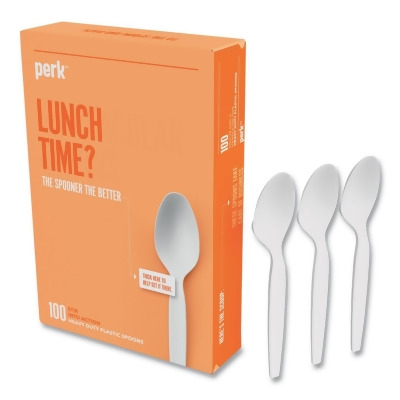 Perk PRK24390995 Heavyweight Plastic Cutlery Teaspoon, White - Pack of 100 