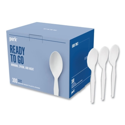 Perk PRK24391001 Mediumweight Plastic Cutlery Teaspoon, White - Pack of 300 