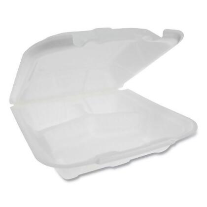 PCT 3-Compartment Foam Hinged Lid Containers, White - 150 Per