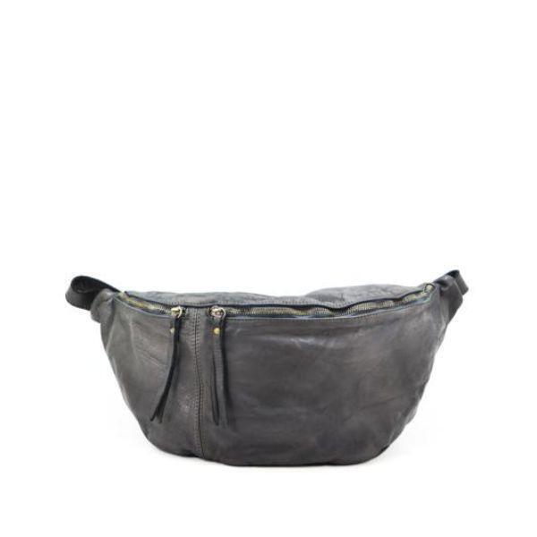 Italian Artisan 135-WPFM135-Black Unisex Handcrafted Vintage Washed Leather Belt Shoulder Bag, Black - Small