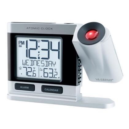 La Crosse Technology 6058816 2.5 in. Atomic Projection LCD Plug-In Alarm Clock, Silver 