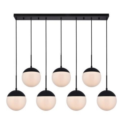 Living District LD6086BK Eclipse 7 Lights Pendant Ceiling Light with Frosted White Glass, Black 