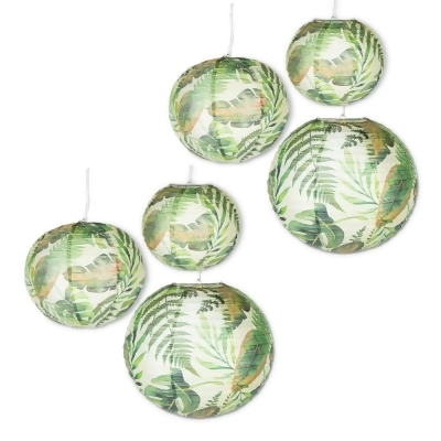 Lone Elm Studios 95367EC Assorted Paper Tropical Plant Pattern Lanterns with Built in LED Light, Green - Set of 6 