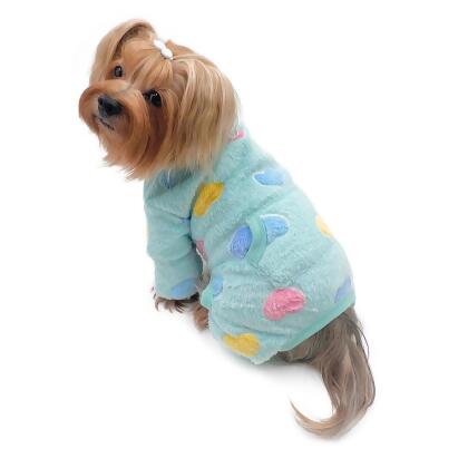 Klippo KBD093XS Ultra Plush Colorful Hearts Turtleneck Pajamas, Blue - Extra Small