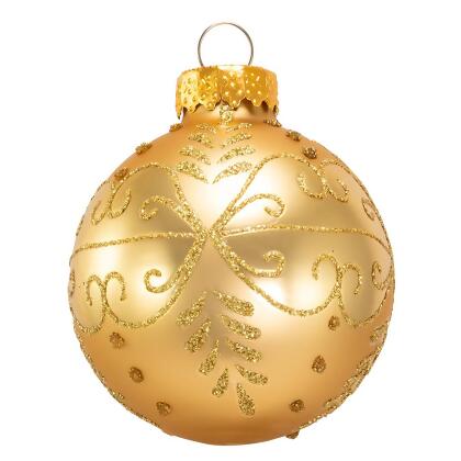 Kurt S. Adler GG0852 60 mm Gold with Pattern Glass Christmas Ornaments, 12 Piece 