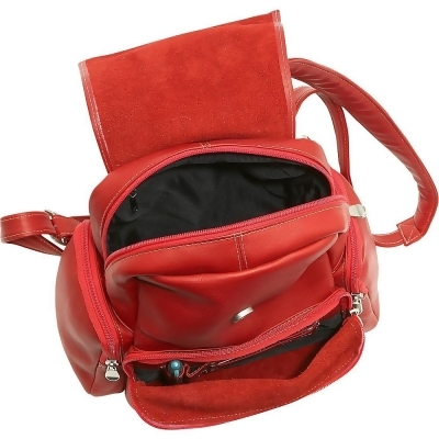 Le Donne Leather TR-125-Red Women Multi Pocket Backpack Purse, Red 